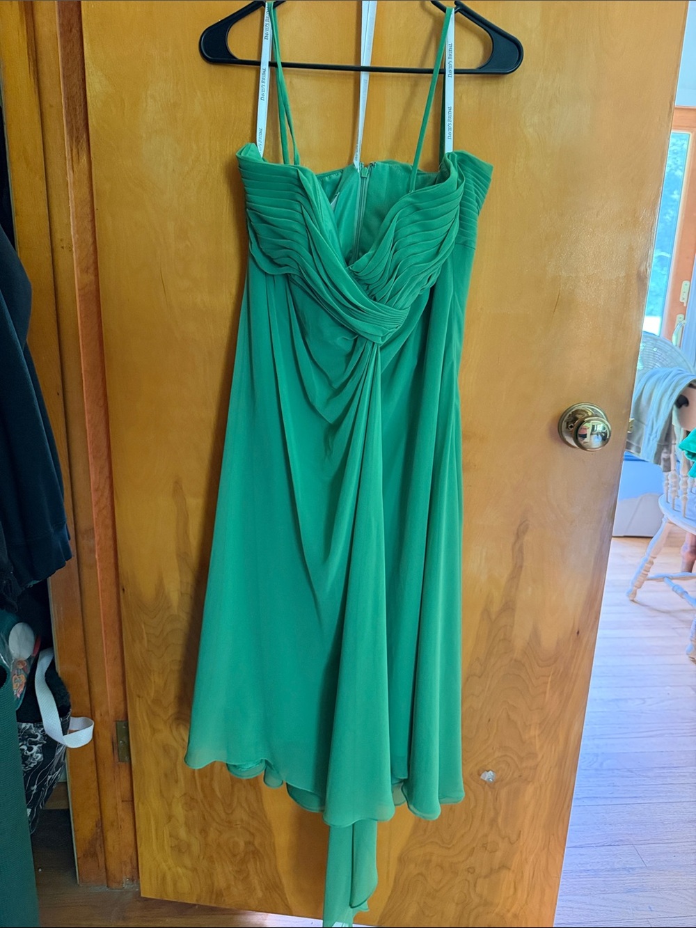 David's Bridal Emerald Green High-Low Draped Chiffon Dress